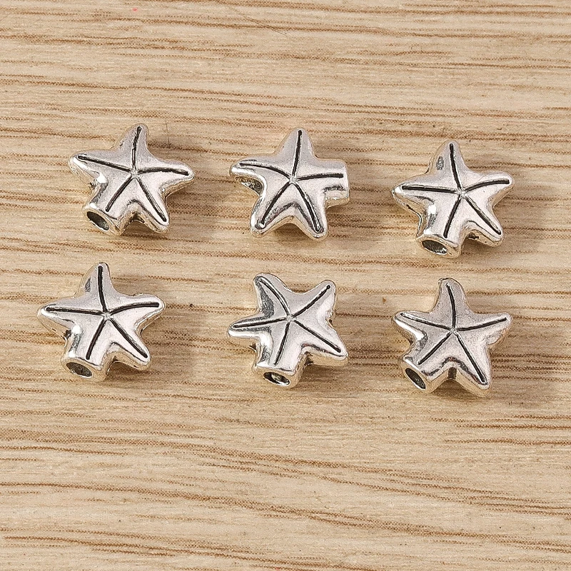 20pcs Cute Mermaid Life Charms Alloy Turtle Starfish Fish Shell Small Hole Loose Spacer Beads for Jewelry Making DIY Craft Gift