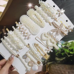 2020 Sweet Handmade Pearl Hair Barrettes Set Fashion Geometric Hair Clips Pins For Women Girls Flower Hair Accessories Headwear