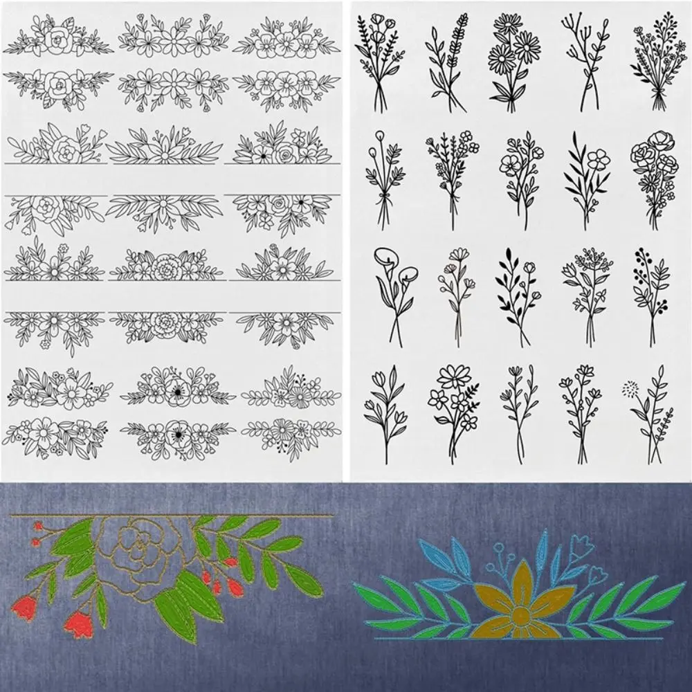 2Pcs Flowers and Leaf Designs Stitching Embroidery Paper DIY Handmade Embroidery Crafts Water Soluble Stabilizer Hand Stitch