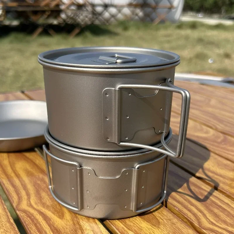 Outdoor Camping Titanium Bowl Set Portable Single Person Pure Titanium Heat Insulating Anti Scald Single Layer Lightweight Cookw