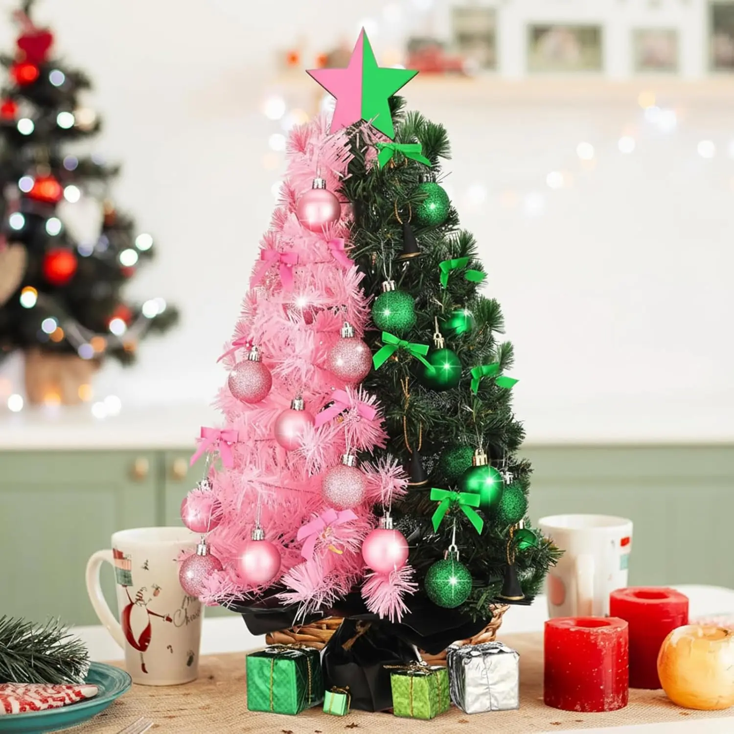 

Искусственная рождественская елка на тему ведьмы 22 фута с розовыми и зелеными шариками, бантом и шляпой для домашнего декора из фильма принцессы