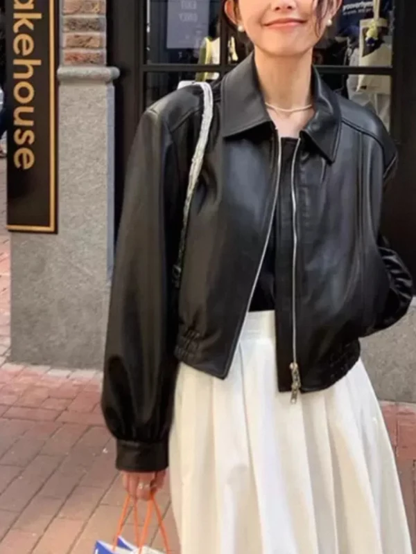 

Кожаная куртка Bla для женщин, верхняя одежда, весна 2026, новая корейская ультрамодная американская ретро-мотоциклетная куртка из ПУ, топ