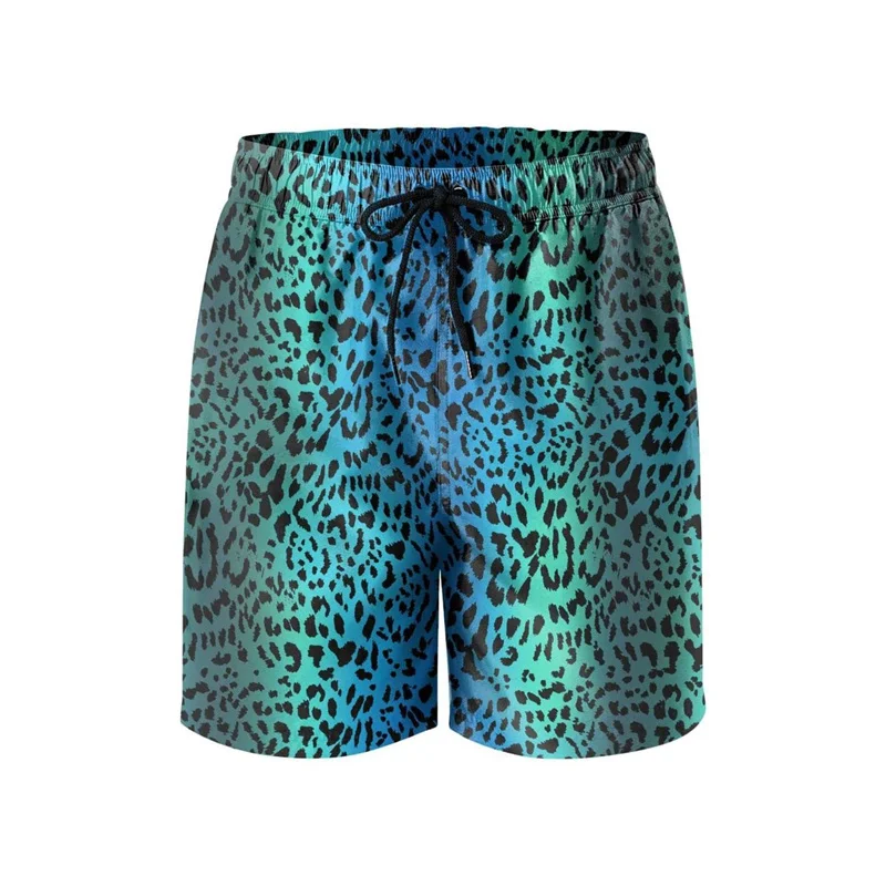 Moda Leopard 3D Print Spodenki plażowe Mężczyźni Letnie kąpielówki Casual Quick Dry Surf Board Shorts Personality Street Short Pants