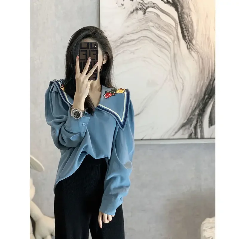 Mode Gesplitste Revers Losse Blouse All-Match Dameskleding 2024 Herfst Winter Nieuwe Pullovers Casual Oversized Sweet Shirt Lj536