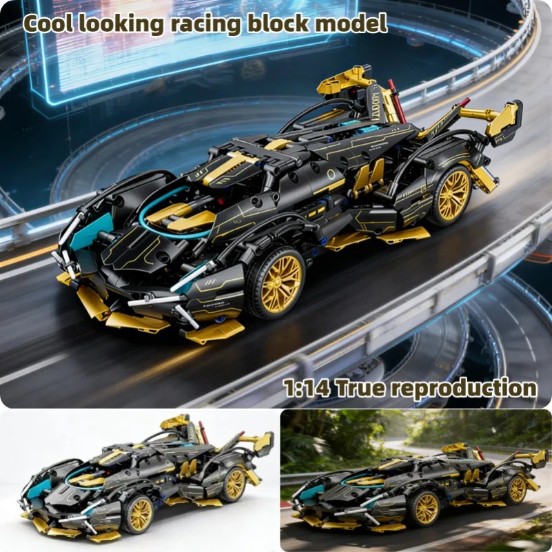 1:14 modèle de bloc de course bricolage 1280 pièces + modèle de voiture télécommandé statique/sport bloc mécanique assemblage jouet cadeaux pour enfants adultes