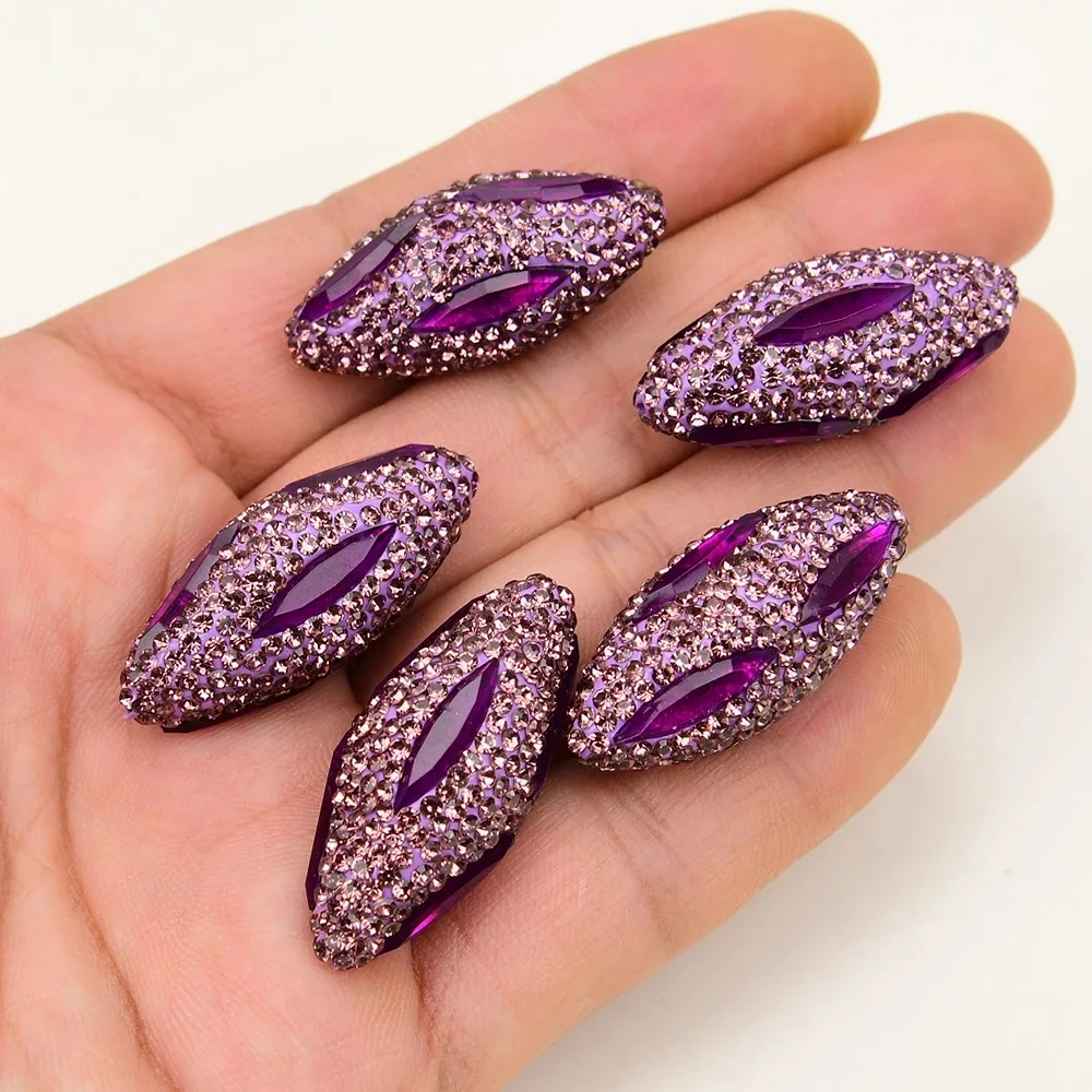 

Wholesale 5 Pcs Purple Crystal Pave Oval Shape Beads Loose Spacer Beads For Jewelry Making DIY