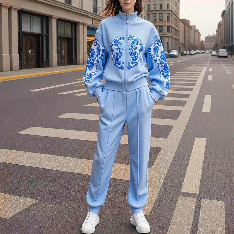 2025 A/W Nuova tuta da donna in 2 pezzi - Felpa con stampa grafica oversize e pantaloni da jogging Set sportivo casual