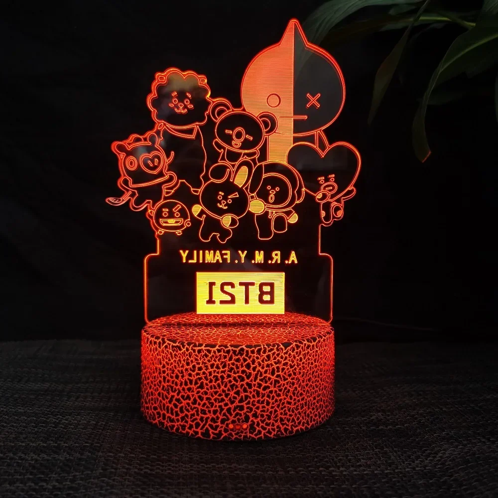 Kawaii 18Cm*14Cm Bt21 Usb 16 Colors 3D Acrylic Cute Cartoon Remote Control Touch Night Light Creative Bedside Lamp