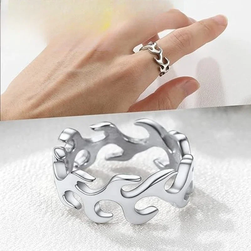 Personalized Trend Burning Flame Electroplated Stainless Steel Handsome Ring Plated Finger Ring Waterproof Friends Jewelry Gifts