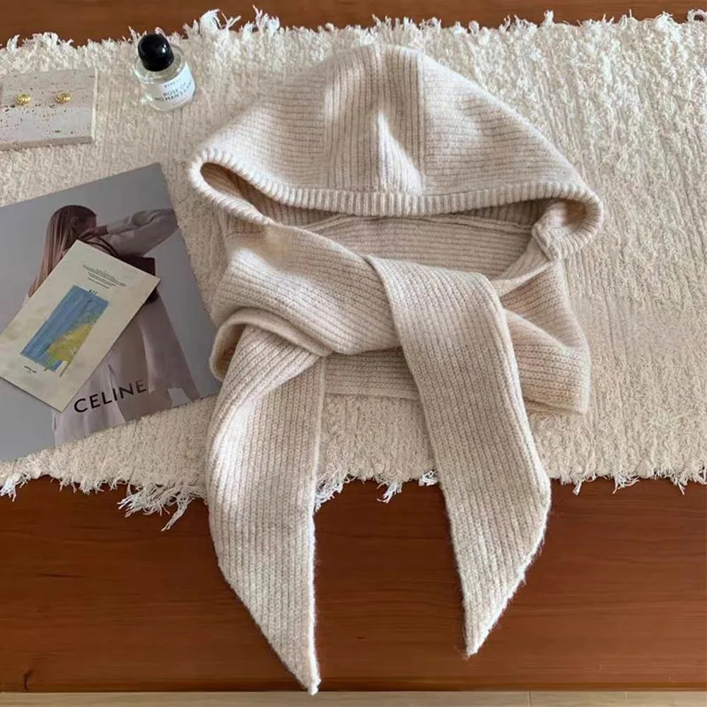 

Knitted Winter Balaclava One-Piece Thickened Ear Protection Cap Hooded Hat Winter Accessories Neck Collar Cold Weather