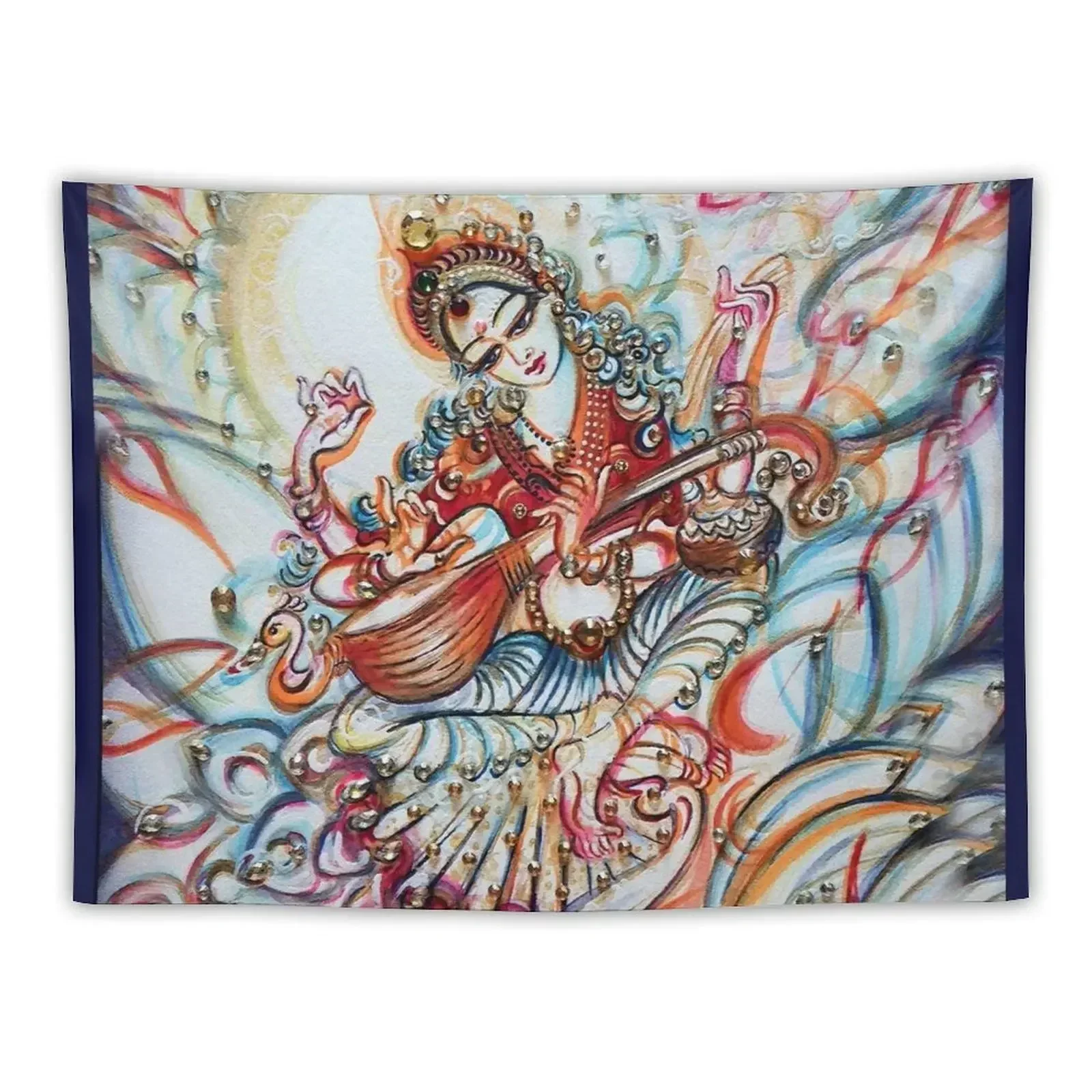 Saraswati in Cosmos Tapestry Wall Carpet Wall Art Tapestry