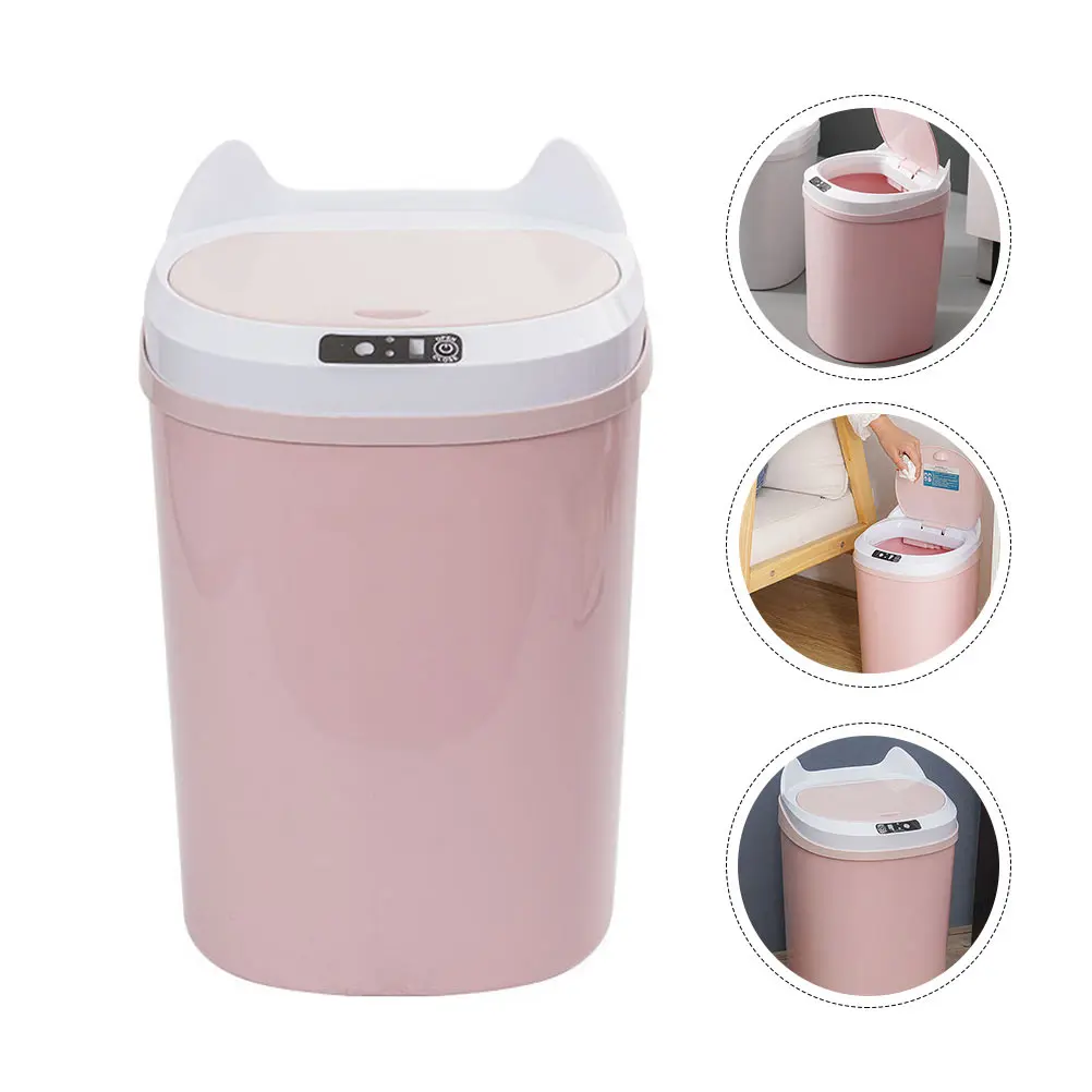 

Smart Trash Can Automatic Waste Bin Pink Touchless Plastic PP Induction Garbage Box Home Container Store Hotel Dorm Rechargeable