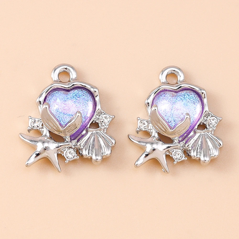 Leslie 5 Stück neue Y2K CZ Kristall Herzen Muschel Seestern Charms Mode Anhänger für DIY Halskette Armband Schmuck machen Handwerk – Detail 9