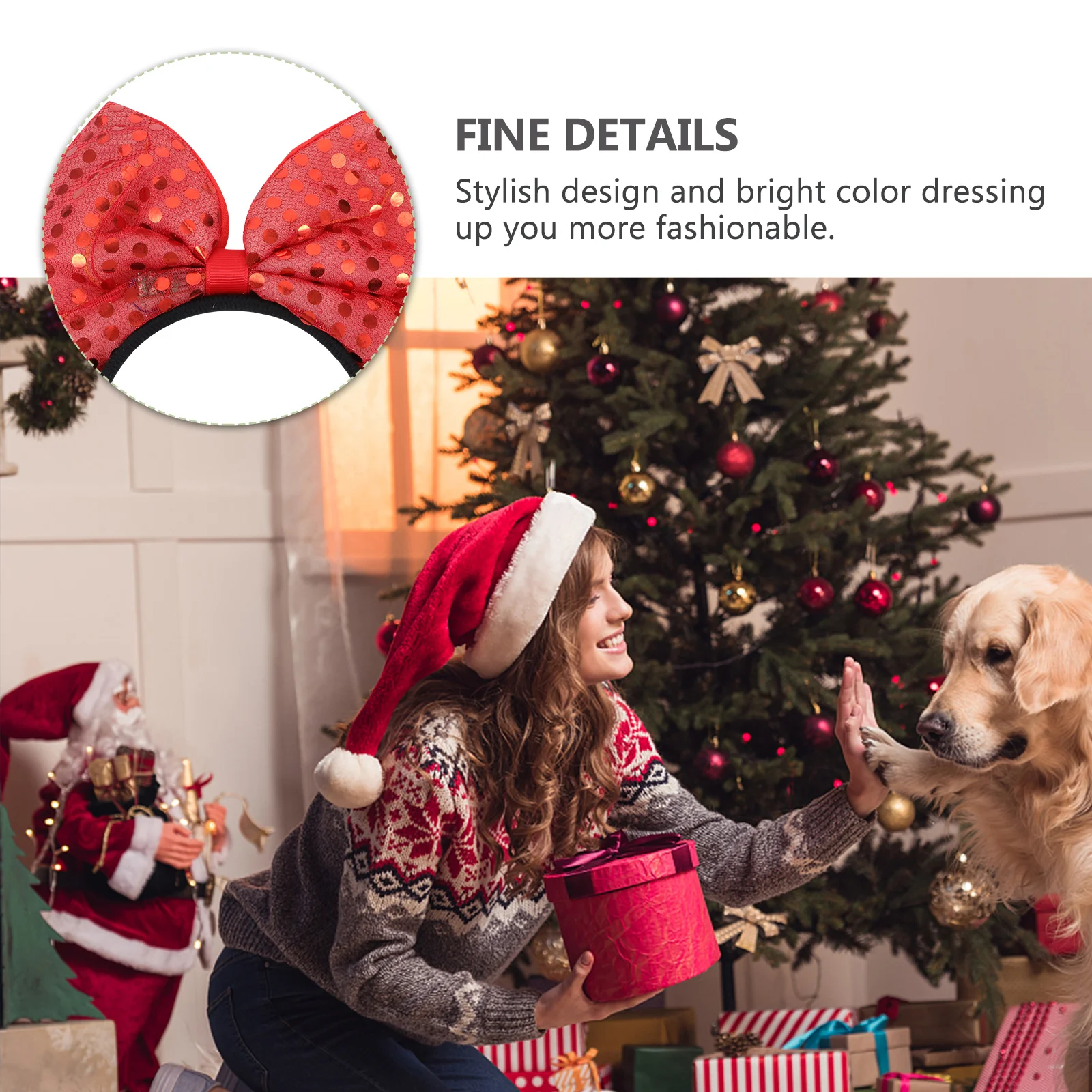 

3Pcs Shiny Sequin Bow Hair Hoop Stretchy Christmas Headwear for Kids and Adults Festive Xmas Hair Accessory Lovely Bow Design