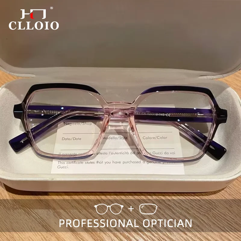 CLLOIO Ladies Trend Street Style Glasses Polygonal Gradual Change Frames Blue Light Filter Reading Glasses Customizable Myopia