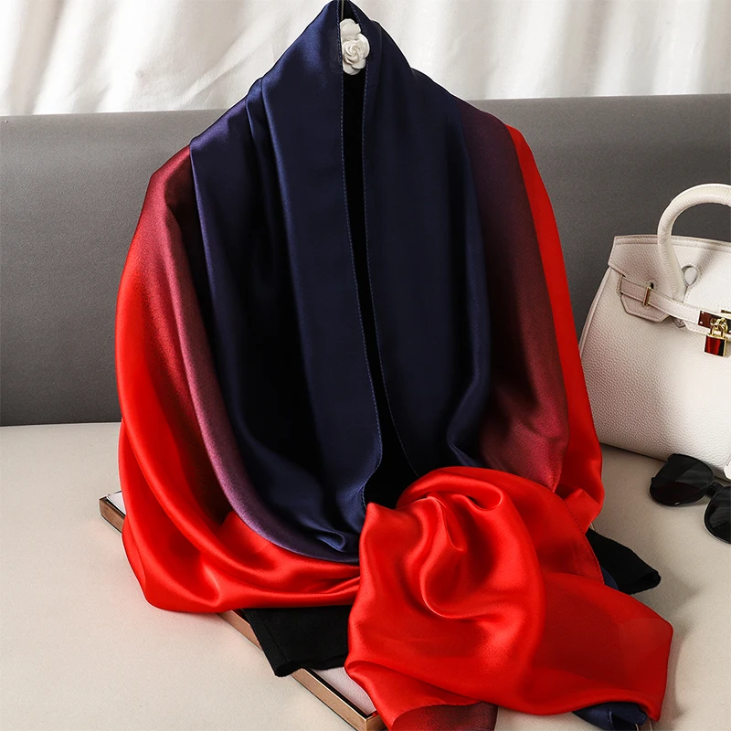 Luxus Farbverlauf Seiden schal Frauen Marke solide Femme Schals Wraps Bandana Kopf Foulard Mode Dame Hijab Hochzeit Poncho – Detail 31