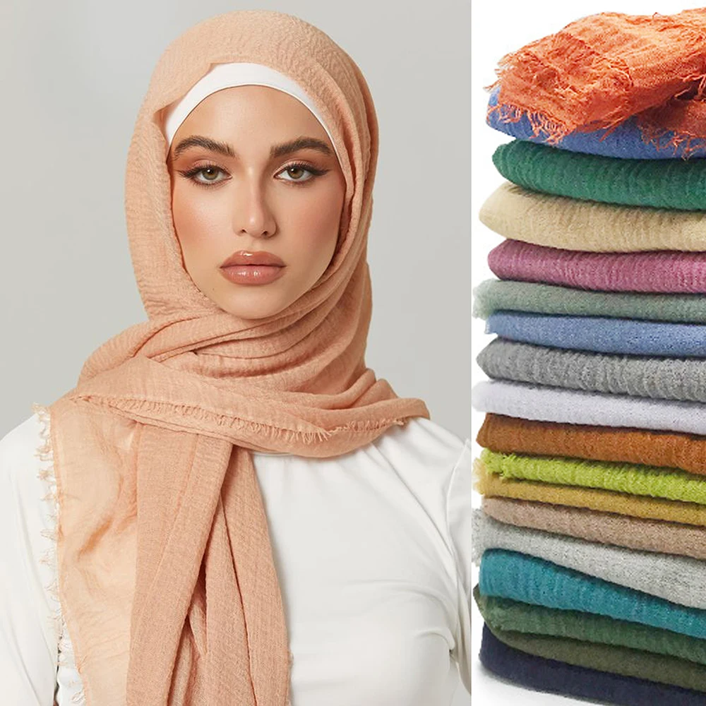 Muslim Women TR Cotton Hijab Scarf Soft Solid Color Head Scarves Plain Turban Shawls and Wraps Hijab Femme Musulman