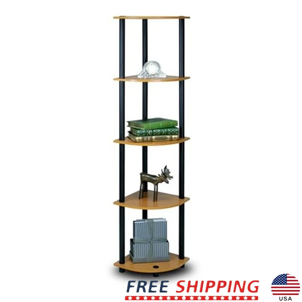 

5-Shelf Corner Display Unit Easy Assembly Durable Eco-Friendly Furniture Home Office Vertical Storage Light Cherry Black