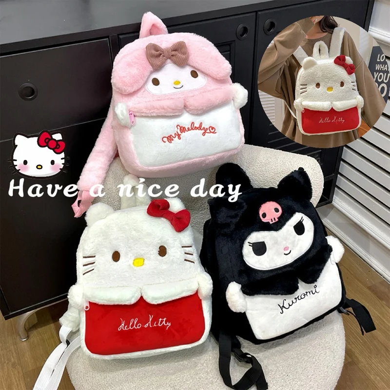 

Sanrio Hello Kitty Backpack Cute Cartoon Children's Plush Schoolbag Kids School Bags Supplies for Girls Women Christmas Gifts