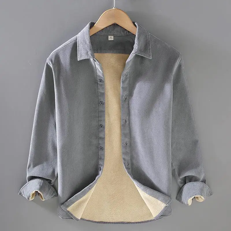 

Men's Corduroy Long Sve irt Autumn Striped Velvet Loose Fit Thiened Winter Casual Faion Pure Color irt
