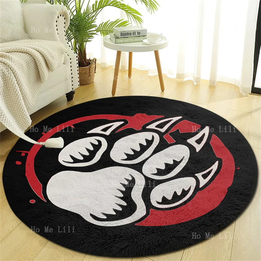 Floor Round Carpet Room Decoration Geometric Shapes Bear Footprints Big Claws