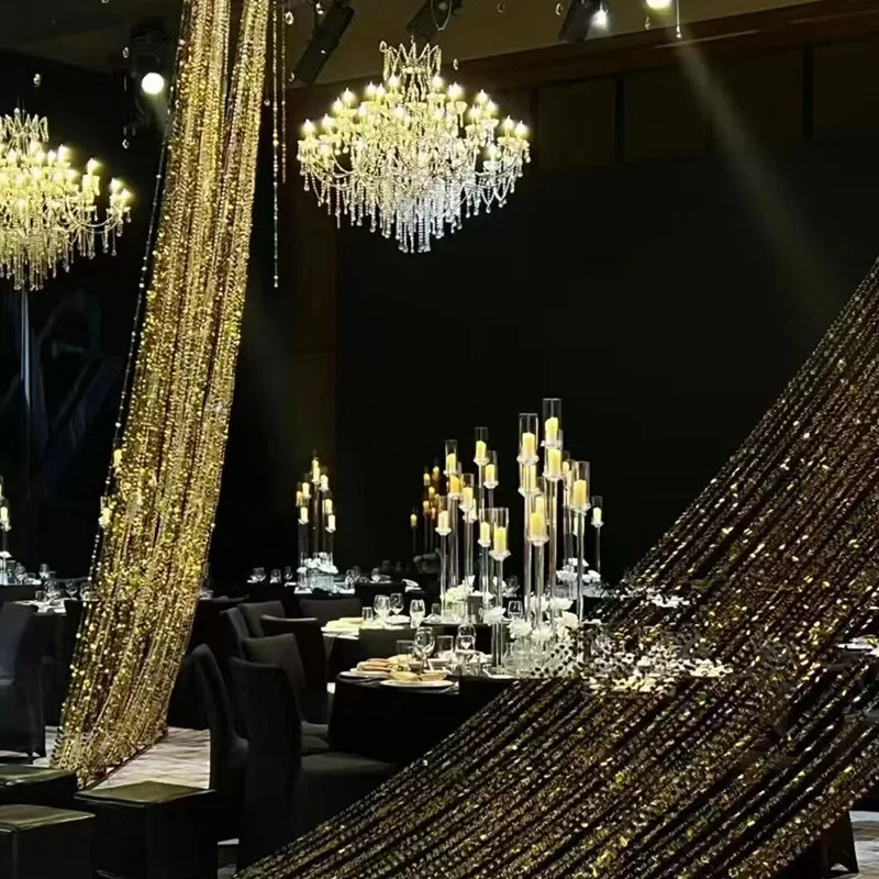 Wedding Backdrops Sequin Hanging, Gold Bead Curtain Pendant, Banquet Hall Stage Silver Background, Acrylic Ceiling Decoration