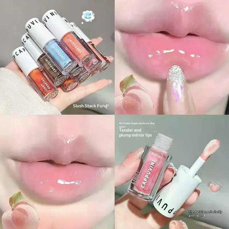 Cappuvini Clear Grey Purple Lip Gloss Hydrating Drying Lips Mirror Lip Glaze Tint Plumper Moisturizing Crystal Lip Oil Makeup