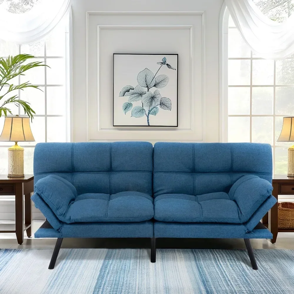 컨버터블 메모리 폼 슬리퍼 소파 침대, 조절식 등받이 팔걸이 접이식 이불, 모던 원단 침대, 소형 71 인치