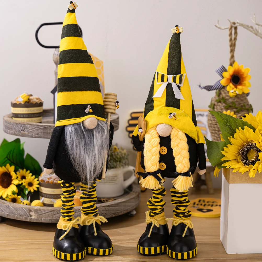 

2pcs Summer Decoration Soft Fabric PVC Cute Festival Adornment Cozy Atmosphere Photo Prop Spring Bee Dwarf Ornament