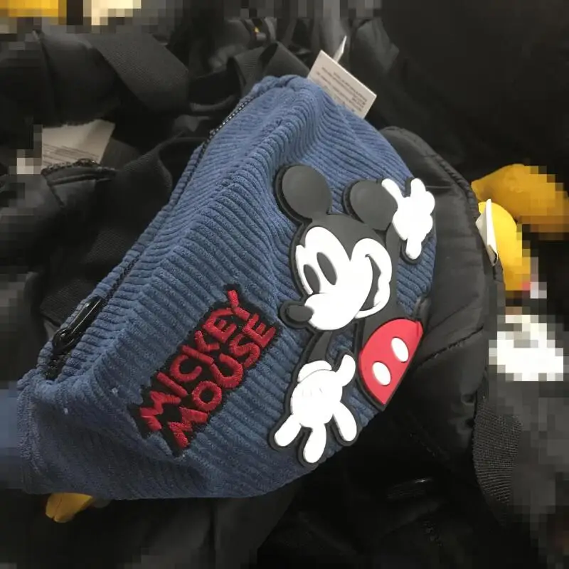 Disney New Embroidered Mickey Mouse Fanny Pack Cute Cartoon Corduroy Waist Bag Casual Crossbody Chest Bag Shoulder Bag Blue