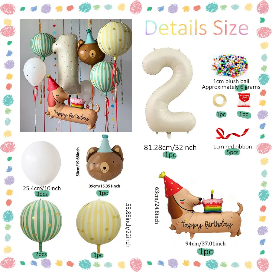 Kleiner Bär Wursthund Ballon-Set Milchweiße Zahlen- und Streifenballons Geeignet für Geburtstags- und Taufthemen-Dekoration – Detail 6