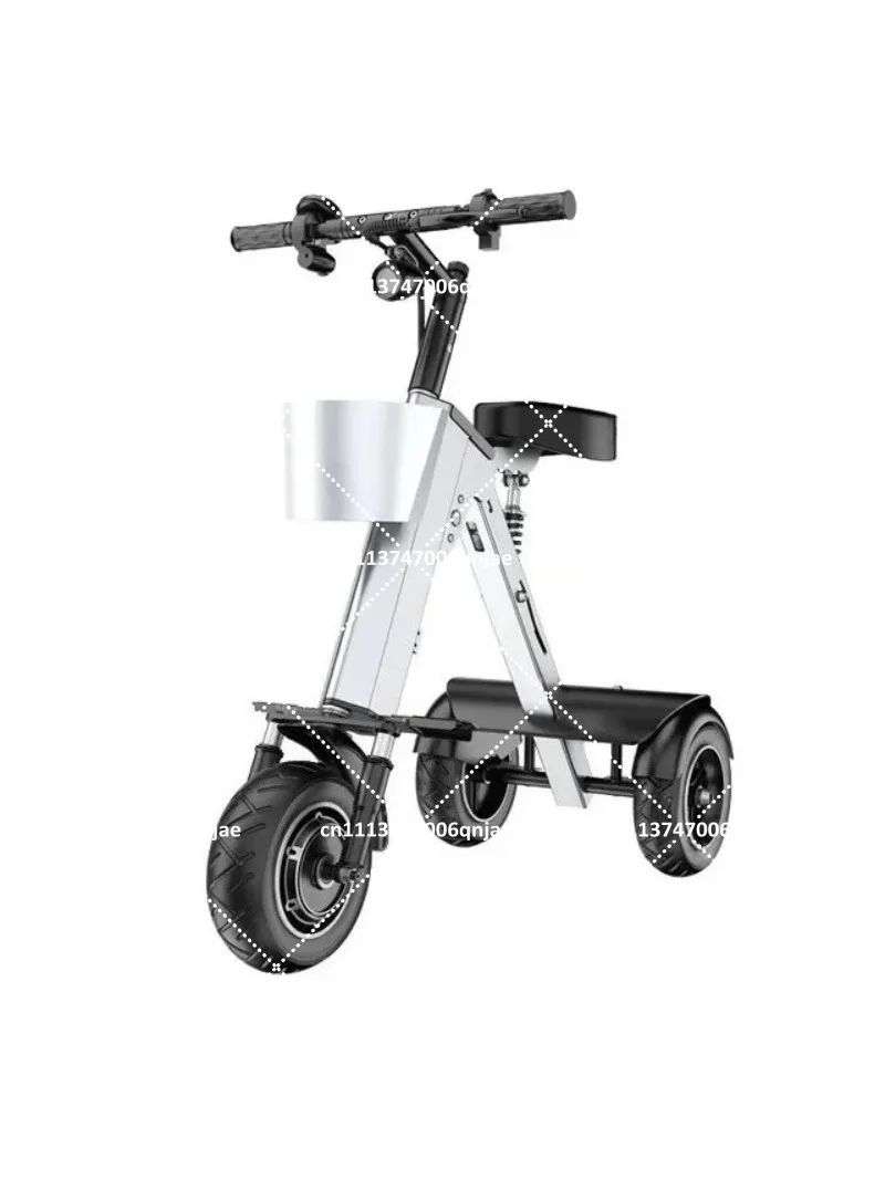 450W 36V Aluminum Alloy 3-Wheel Electric Scooter for Adults 10 Inch Portable Folding Tricycle with Trailer Basket