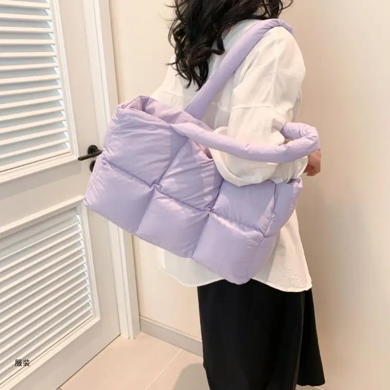 D0UD Fashionable Quilted Puffer Handbag Large Shoulder Bag Women's Versatile Underarm Bags With Ample Space For Essential