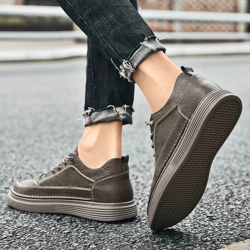 Mens heightening shoes Thick rubber with anti slip properties leather and water resistant Increase height by 6/8/10 centimeters