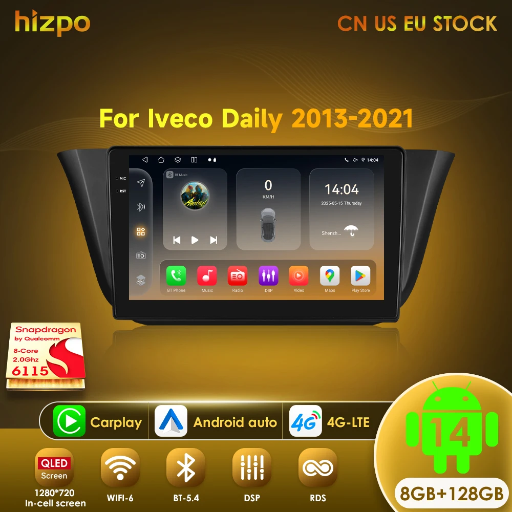 Hizpo android 14 rádio do carro para iveco diário 2013-2021 reprodutor de vídeo multimídia navegação estéreo gps carplay 9 "tela automotivo