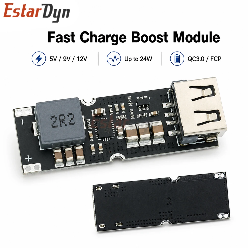 Estardyn TPS61088 24W USB Fast Charge Boost Module 2.8-4.5V to 5V 9V 12V QC3.0 QC2.0 FCP DCP for Single Cell Li Battery