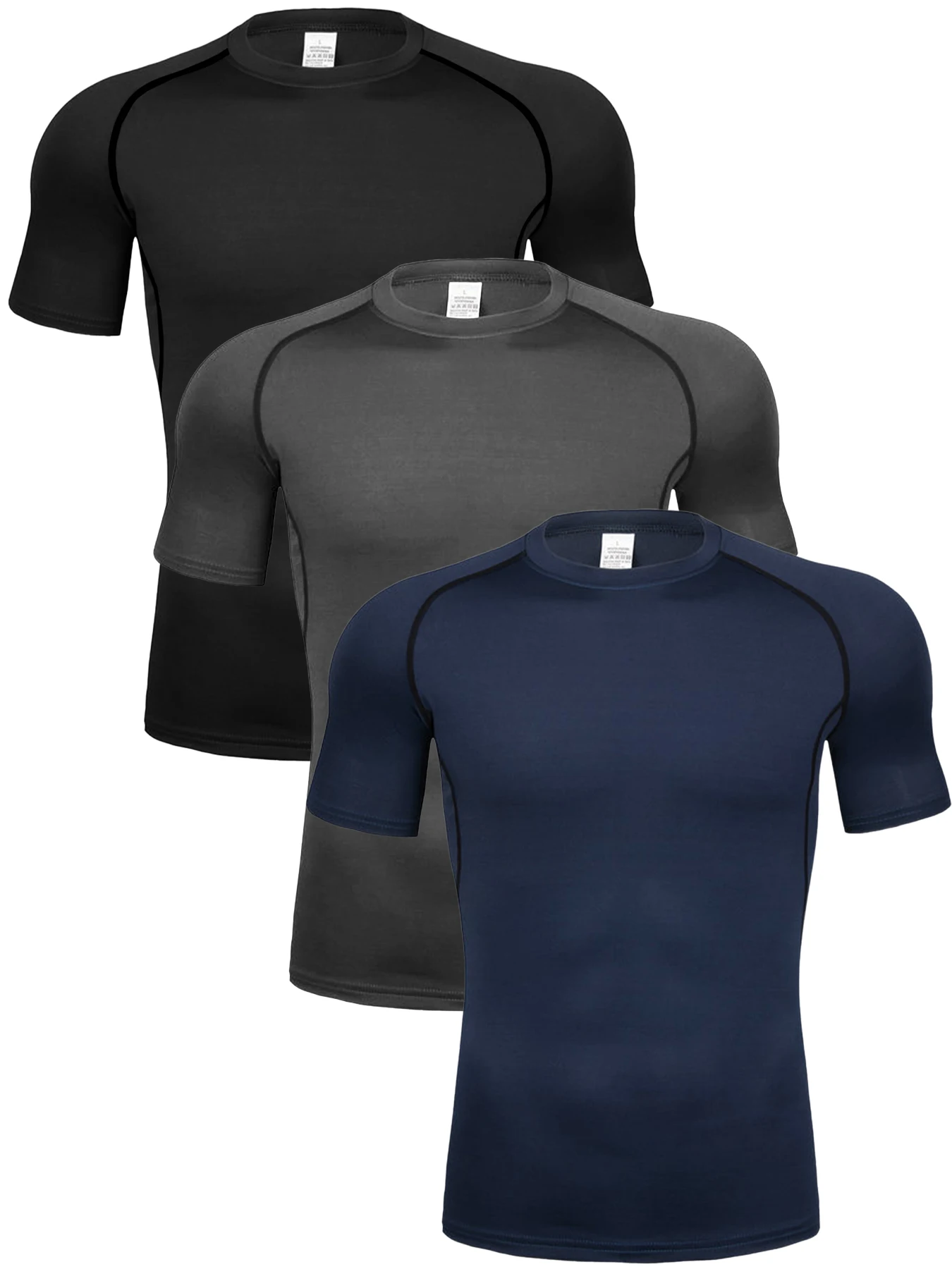 3 Pack Men's Compression Shirt Short Sleeve Athletic Baselayer Sports T Shirts Workout Tops for Men Black White