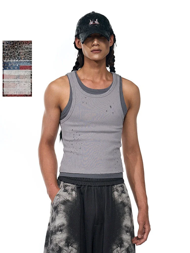 

StarTexceedEnd Fourth 3ex Real Two-Piece Men's Slim Fit Sleeveless Tank Top Summer Fashion Youthful Sporty round Neck Vest