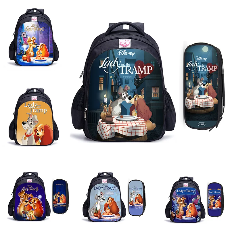 

16 Inch Lady and the Tramp Cartoon Boy Girl Teenager Schoolbag Large Capacity Backpack Fashion College Student Rucksack Mochila