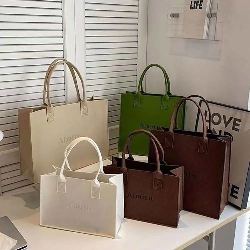 1Pcs Casual Large Capacity Felt Shoulder Bag Solid Color Travel Messenger Bag Simple S/M/L Crossbody Handbag Women Travel Tote