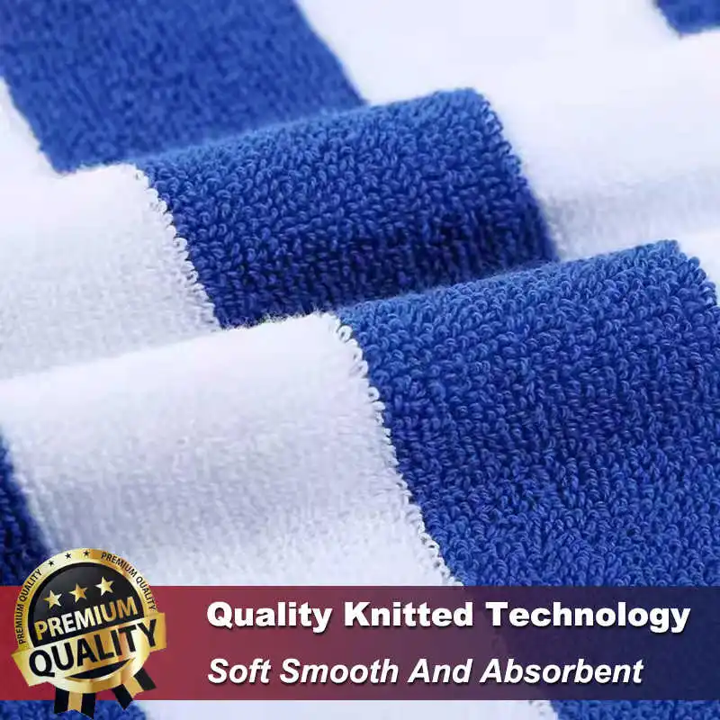 100% Cotton Beach Towel 80x150cm Blue White Striped Luxury Heavy Thick Terry 650g Absorbent Hotel Bathroom Bath Towel for Adults