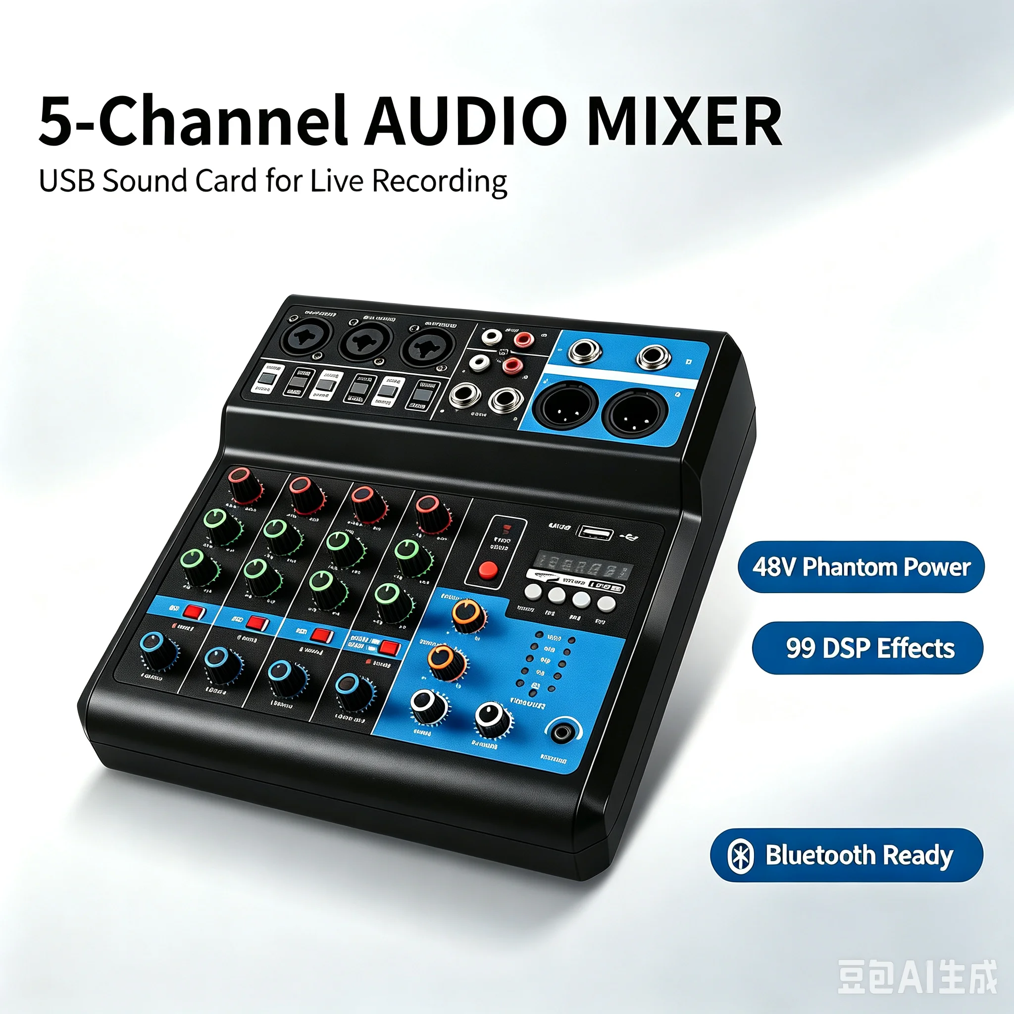 FUHAM F-5A 5-Channel Bluetooth Audio Mixer USB Sound Card Plug & Play DJ Mixer for PC Recording Home Studio Stage Performance - view 2