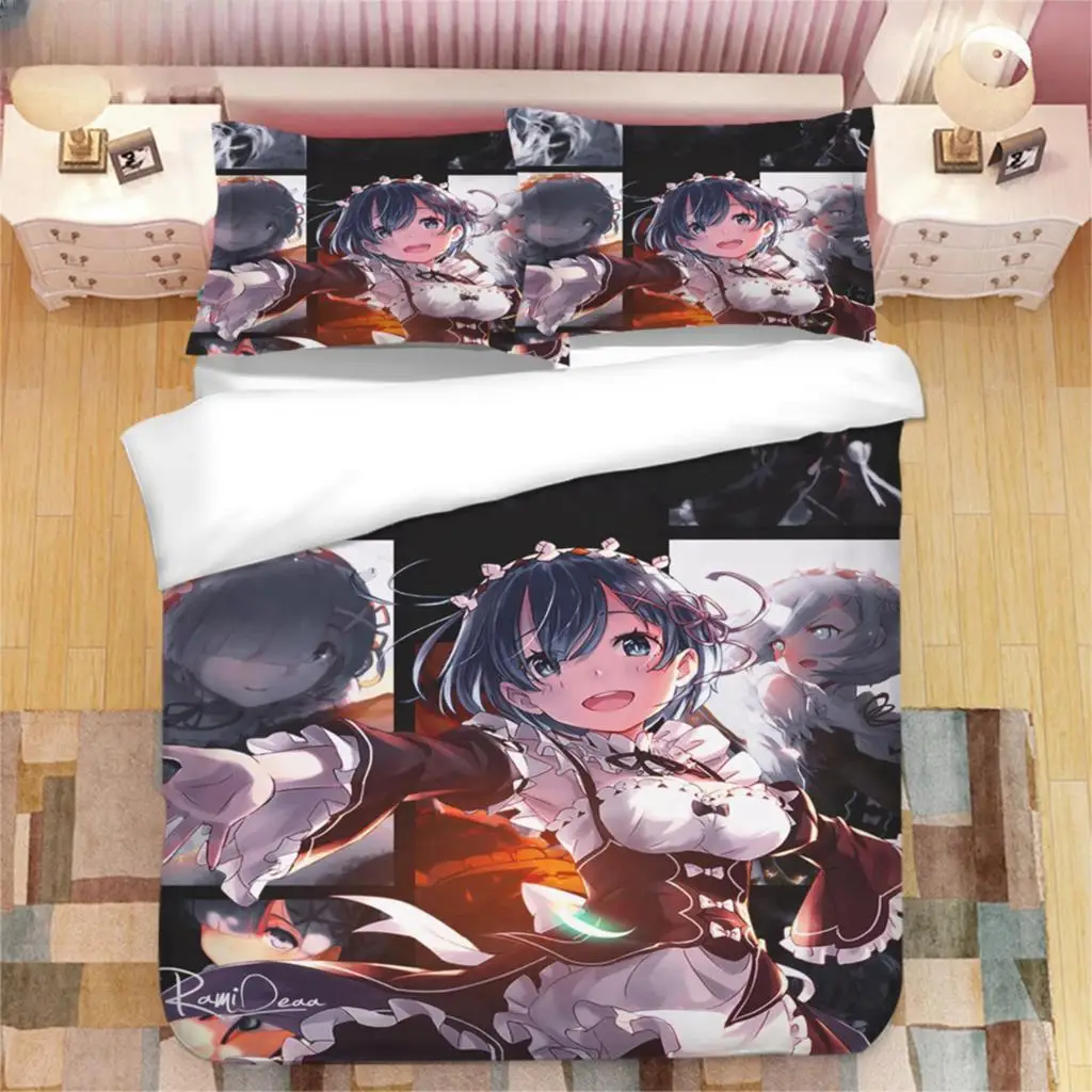 

Japanese Anime Kawaii Ram Rem 3D Printed Bedding Set Duvet Covers Pillowcases Comforter Bedding Set Bedclothes Duvet Cover