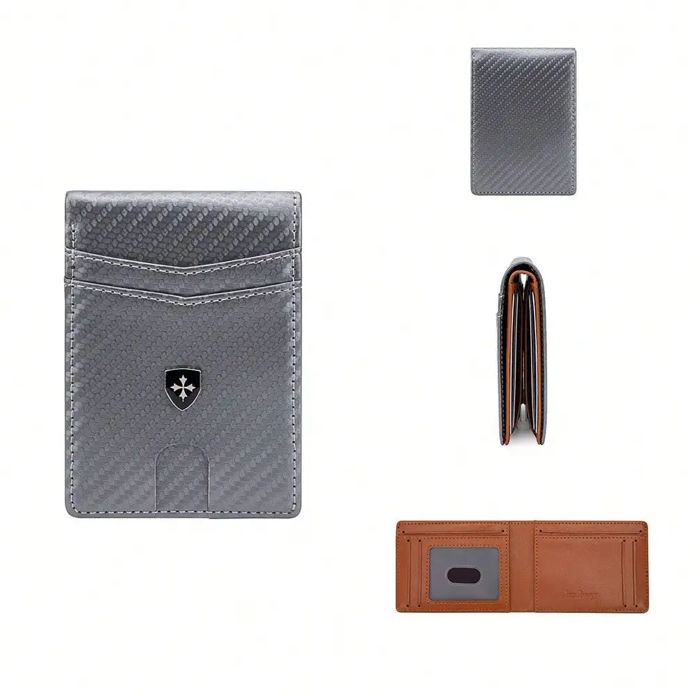 

1pc Simple 80% Off Wallet RFID Carbon Fiber Anti-Magnetic Card Holder, Men's Short Wallet