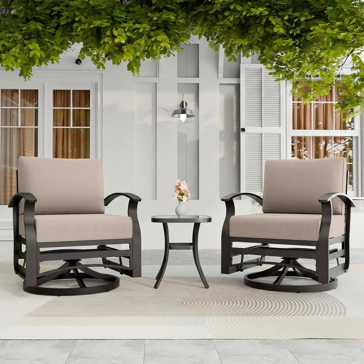 3-Piece Aluminum Swivel Rocking Patio Chair Set with Glass Coffee Table, Outdoor Conversation Furniture for Lawn Garden, Customi