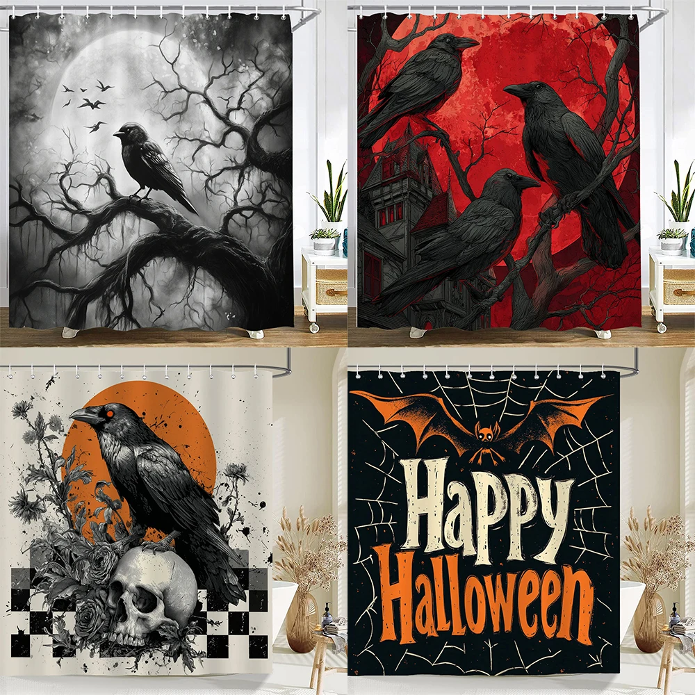 

Halloween Shower Curtain Horrible skulls and crows Bathroom Curtain All Saints Day Bathtub Curtain for home Decor Curtain