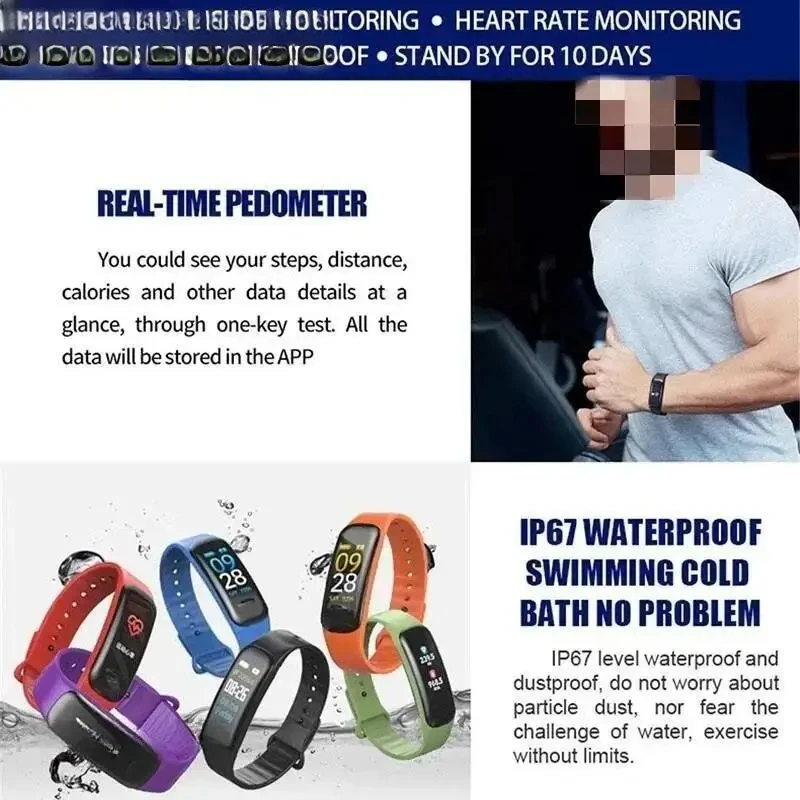 C1 Plus Smart Watch Men Women Bluetooth Step Counting Sports Bracelet Fitness Tracker Heart Rate Blood Pressure Sleep image 3