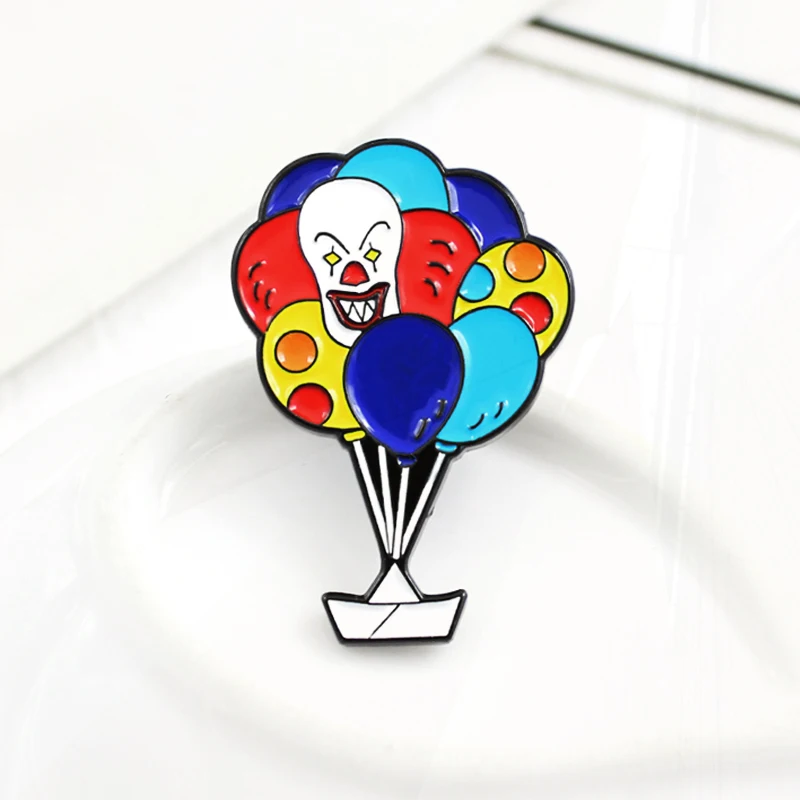 Pin esmaltado de dibujos animados para niños, insignia bonita y dulce, alfileres de mochila, Pin de globo de payaso, globo de aire caliente de Color arcoíris, envío de la suerte