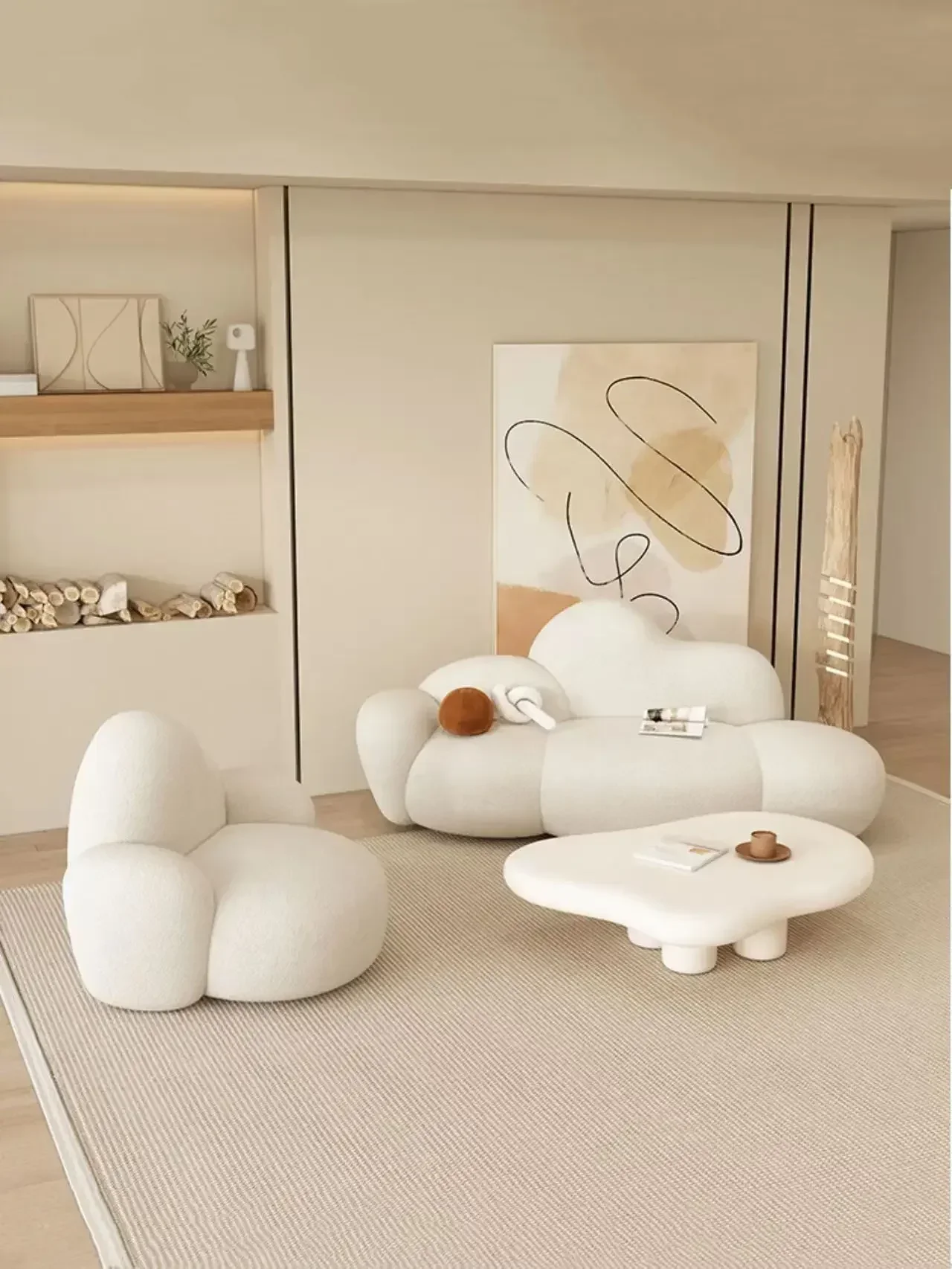 

Curved cloud small apartment living room creative lamb wool sofa