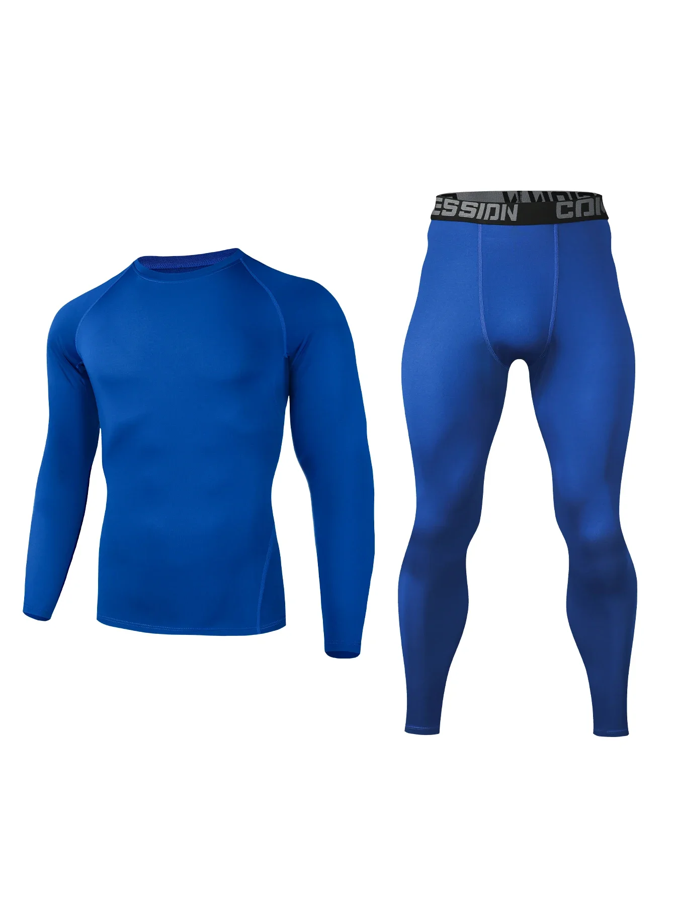 بدلة تمرين للرجال، بلوزة مضغوطة بأكمام طويلة وسراويل تدريب، قابلة للتمدد المرن، تدريب اليوغا في صالة الألعاب الرياضية #5